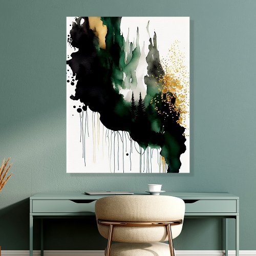 Emerald Green And Gold Abstract Forest Wall Art Acrylic Photo Tile