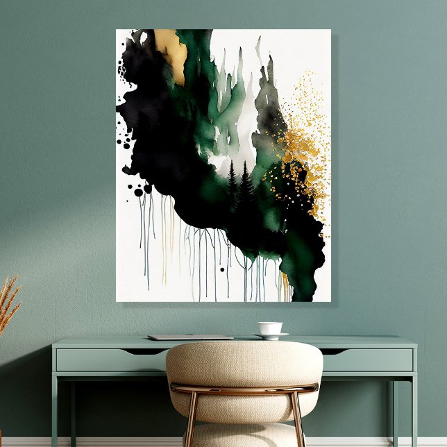 Emerald Green and Gold Abstract Forest Wall Art Acrylic Photo Tile (Creator Uploaded)