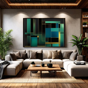 Emerald Green and Gold Abstract Geometric Poster