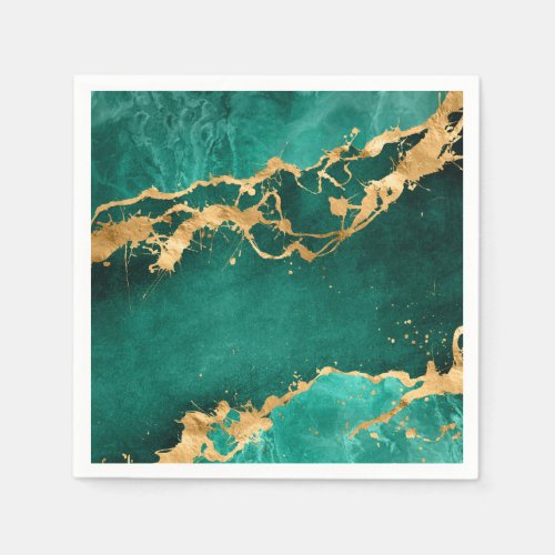 Emerald Green and Gold abstract Napkins