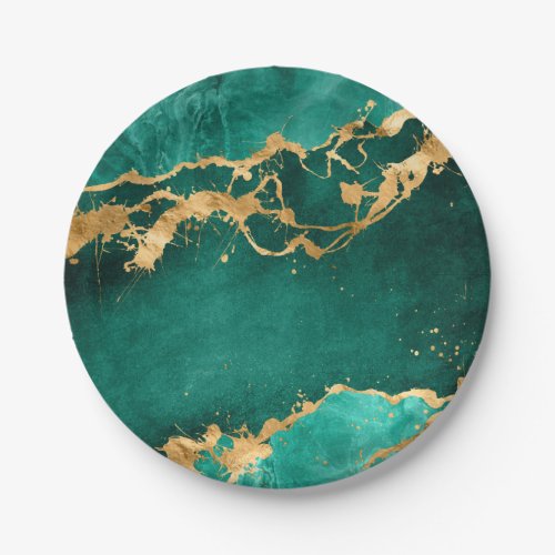 Emerald Green and Gold abstract Paper Plates