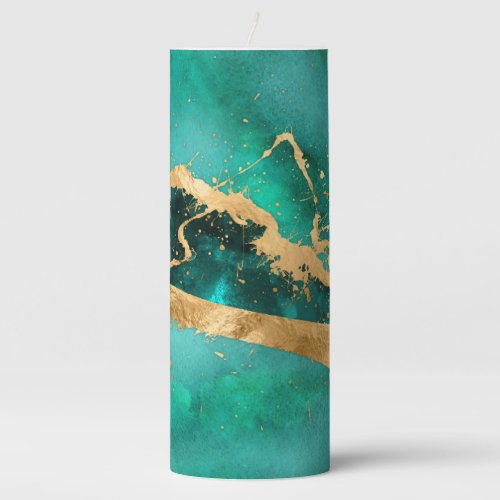 Emerald Green and Gold abstract Pillar Candle