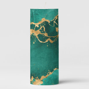 Emerald Green and Gold abstract Pillar Candle