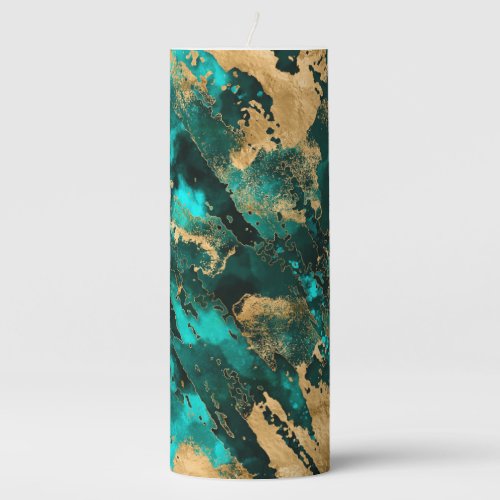 Emerald Green and Gold abstract Pillar Candle
