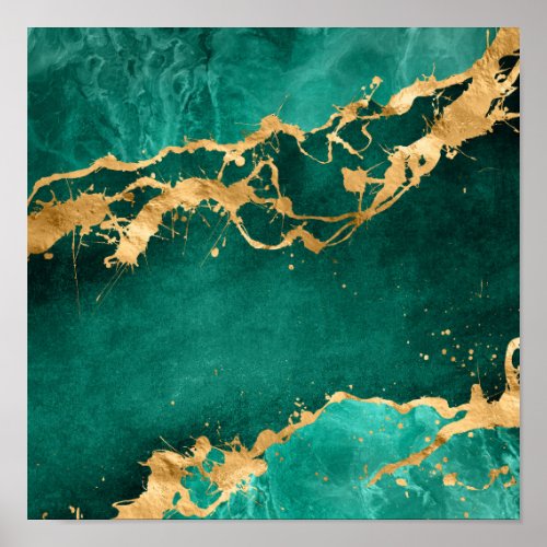 Emerald Green and Gold abstract Poster