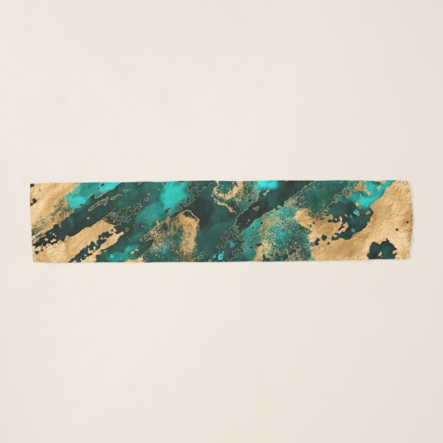 Emerald Green and Gold abstract Scarf (Front (Horizontal))