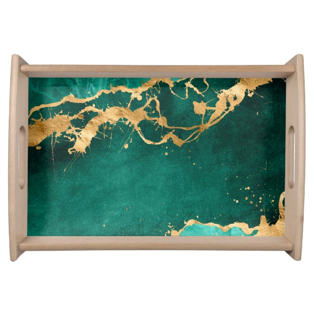 Emerald Green and Gold abstract Serving Tray (Front)