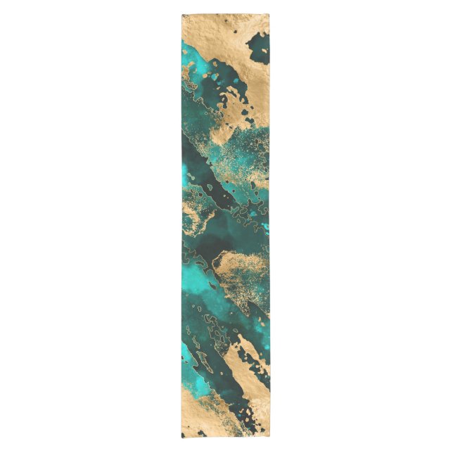Emerald Green and Gold abstract Short Table Runner (Front)