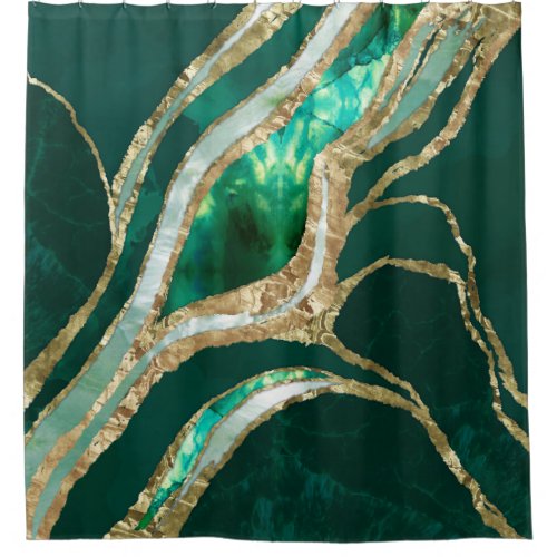 Emerald Green and Gold abstract Shower Curtain