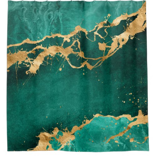 Emerald Green and Gold abstract Shower Curtain