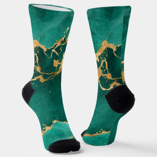 Emerald Green and Gold abstract  Socks