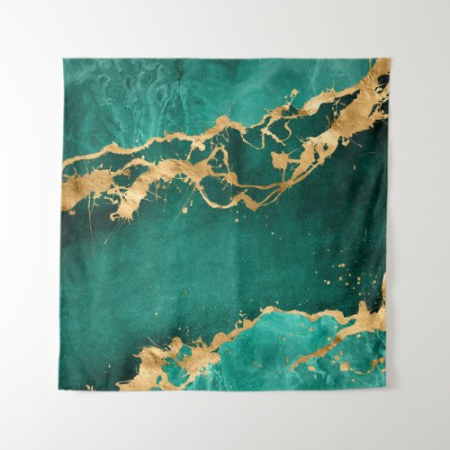 Emerald Green and Gold abstract Tapestry