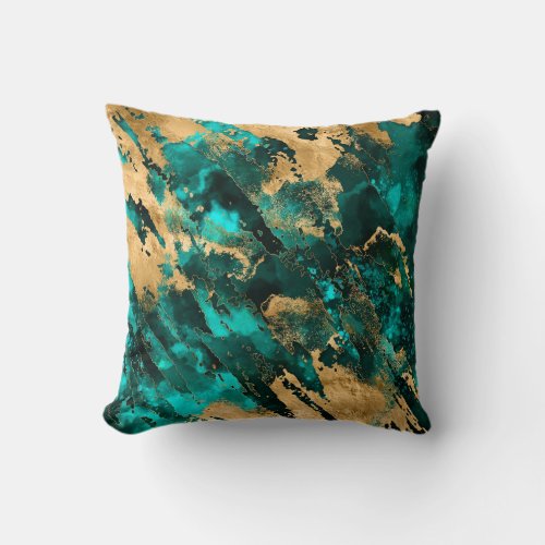 Emerald Green and Gold abstract Throw Pillow