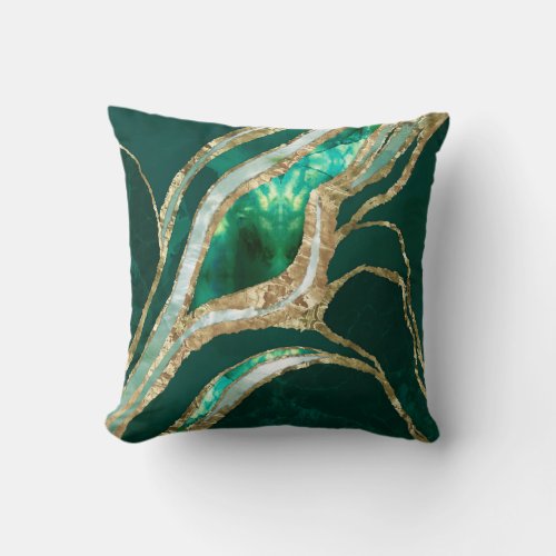 Emerald Green and Gold abstract Throw Pillow