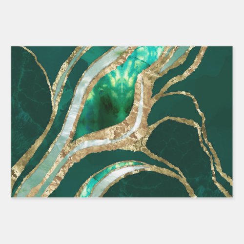 Emerald Green and Gold abstract Wrapping Paper Sheets