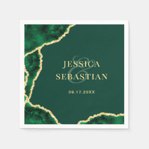 Emerald Green and Gold Agate Elegant Wedding Napkins