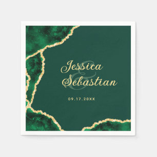 Emerald Green and Gold Agate Elegant Wedding Napkins