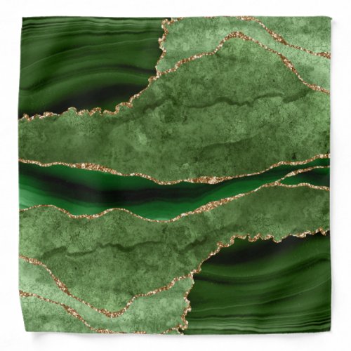 Emerald Green and Gold Agate Pattern Bandana