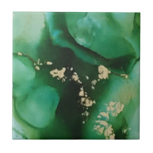 Emerald Green and Gold Agate Quartz Ceramic Tile