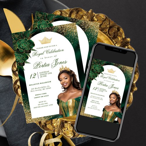 Emerald Green and Gold Arch Birthday Invitation