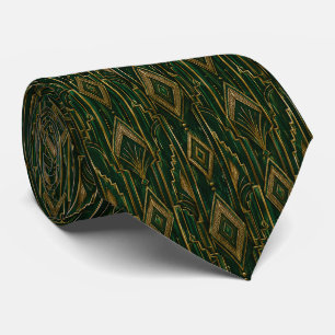 Emerald Green and Gold Art Deco Diamond Neck Tie