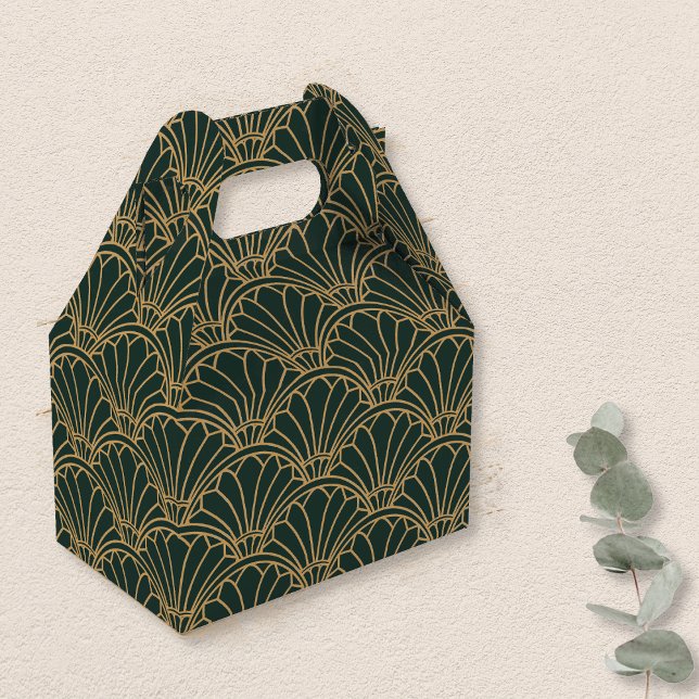 Emerald Green and Gold Art Deco Fan Flowers Motif Favor Boxes (Creator Uploaded)