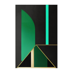 Emerald Green and Gold Art Deco Geometric Abstract