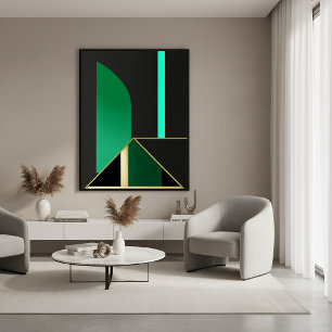 Emerald Green and Gold Art Deco Geometric Abstract Canvas Print