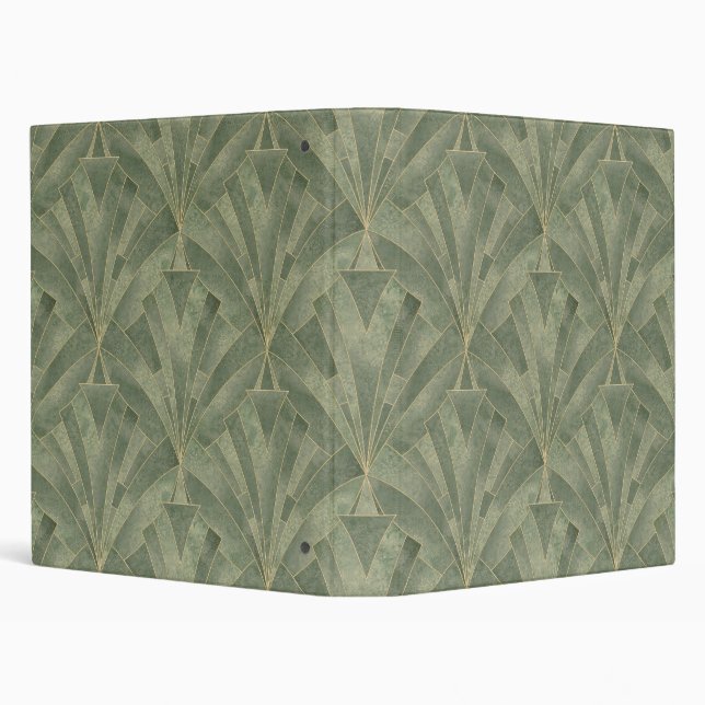 Emerald Green and Gold Art Deco Pattern 3 Ring Binder (Background)