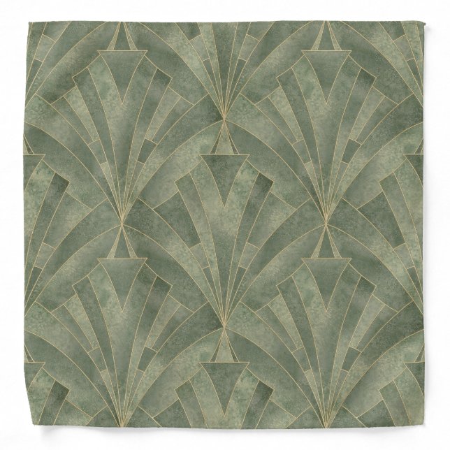 Emerald Green and Gold Art Deco Pattern Bandana (Front)