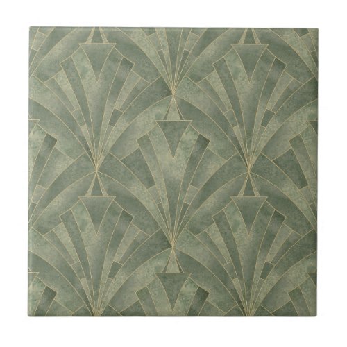 Emerald Green and Gold Art Deco Pattern Ceramic Tile