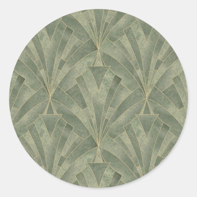 Emerald Green and Gold Art Deco Pattern Classic Round Sticker (Front)