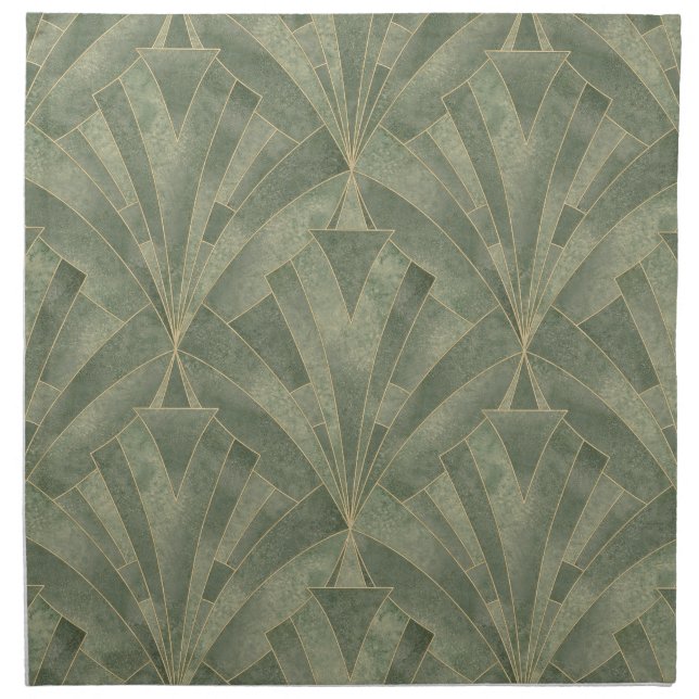 Emerald Green and Gold Art Deco Pattern Cloth Napkin (Front)