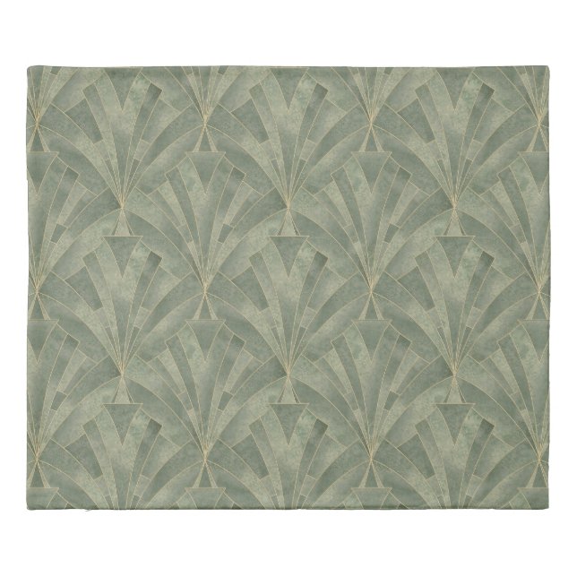 Emerald Green and Gold Art Deco Pattern Duvet Cover (Back)