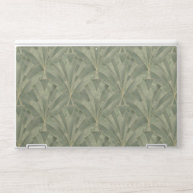 Emerald Green and Gold Art Deco Pattern HP Laptop Skin (Front)