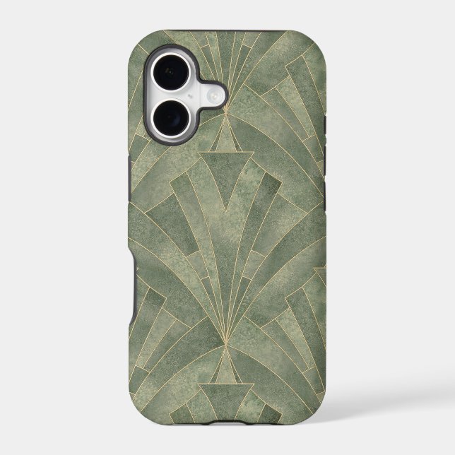 Emerald Green and Gold Art Deco Pattern Iphone Case (Back)