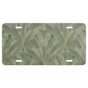 Emerald Green and Gold Art Deco Pattern License Plate