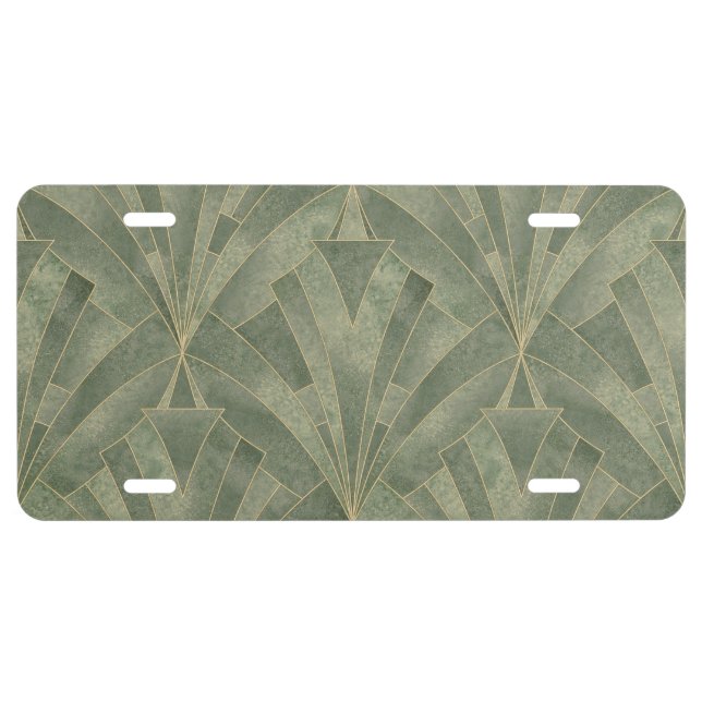 Emerald Green and Gold Art Deco Pattern License Plate (Front)