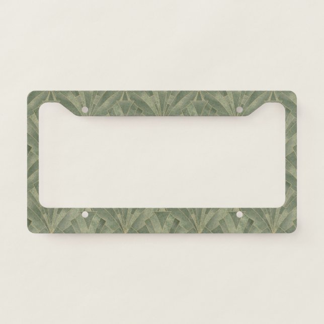 Emerald Green and Gold Art Deco Pattern License Plate Frame (Front)