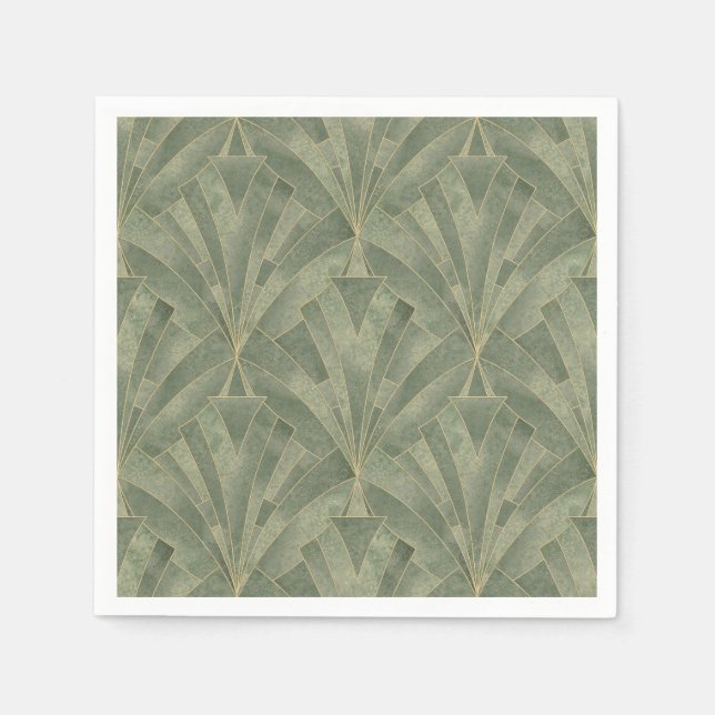 Emerald Green and Gold Art Deco Pattern Napkins (Front)