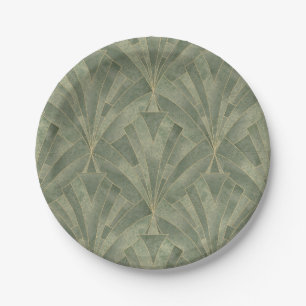 Emerald Green and Gold Art Deco Pattern Paper Plates