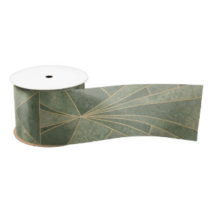 Emerald Green and Gold Art Deco Pattern Satin Ribbon