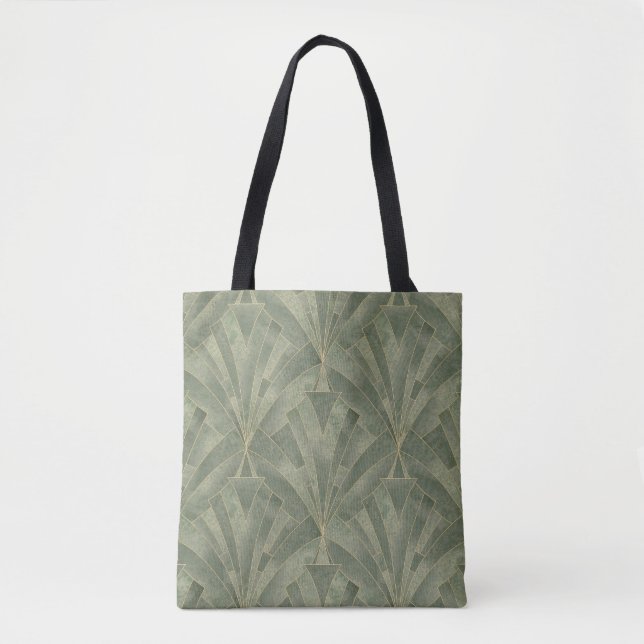 Emerald Green and Gold Art Deco Pattern Tote Bag (Front)