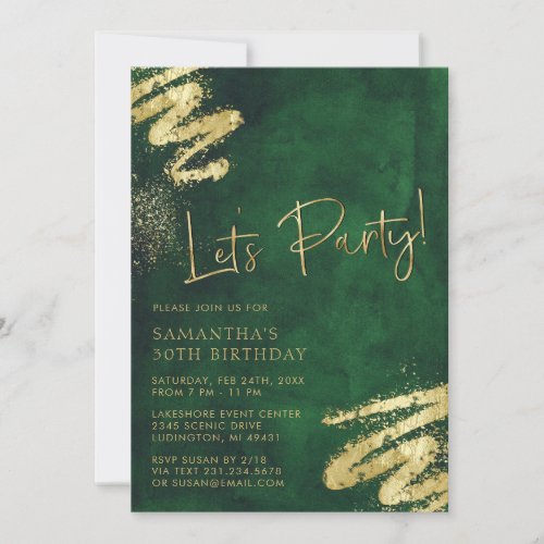 Emerald Green and Gold Birthday Invitation