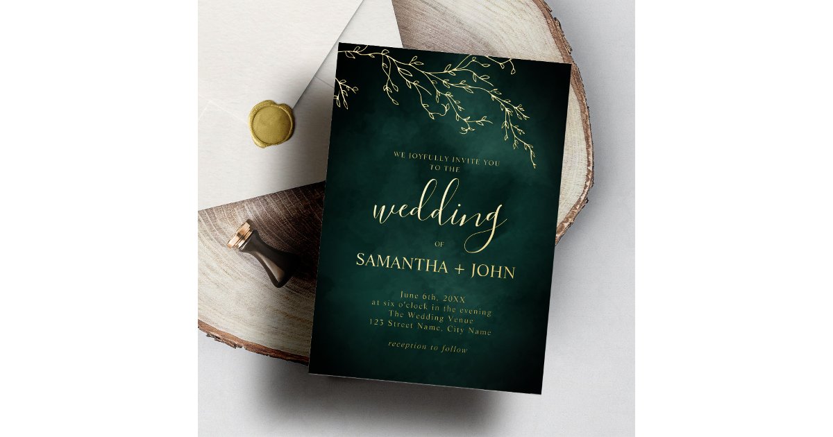 Emerald Green and Gold Botanical Elegant Wedding Foil Invitation | Zazzle