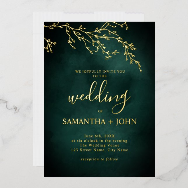 Emerald Green and Gold Botanical Elegant Wedding Foil Invitation (Envelope)
