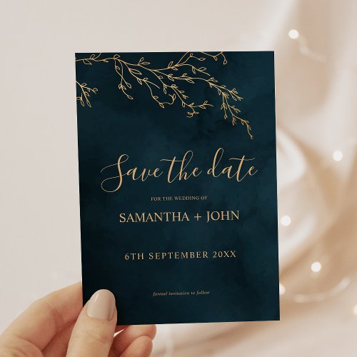 Emerald Green and Gold Botanical Elegant Wedding Save The Date