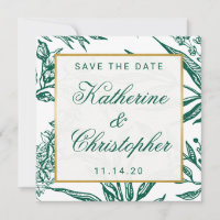 Emerald Green and Gold Botanical Save the Date