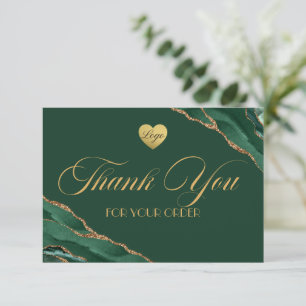 Emerald Green and Gold Business Thank You Card