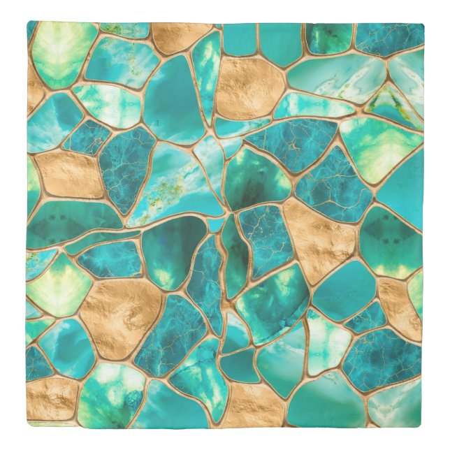Emerald Green and Gold cells abstract Duvet Cover (Front)